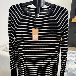 Halogen Cashmere blend black and ivory striped tunic sweater